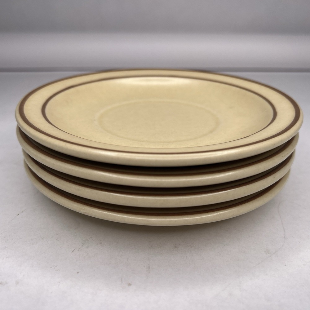 Vtg Pfaltzgraff Village 6 1/8" Saucers Cream Brown 70s Set of 4